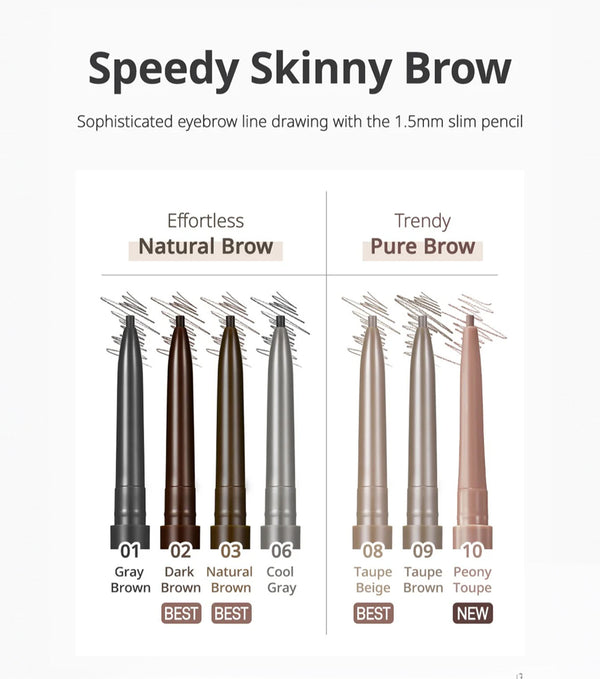 PERIPERA Speedy Skinny Brow – Lápiz de Cejas Ultrafino de Alta Precisión y Larga Duración
