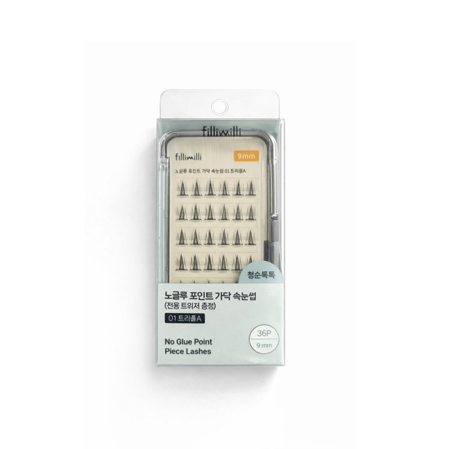 FILLIMILLI No-Glue Point Lashes 01 Triple A (9mm) (36 piezas) Pestañas postizas