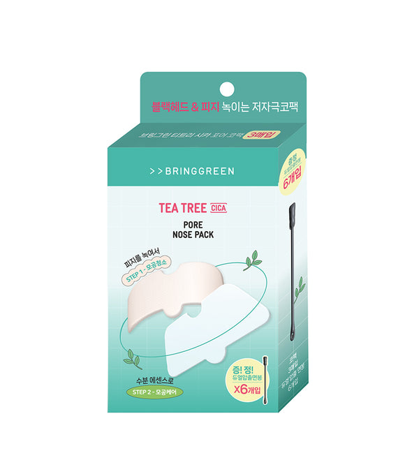 BRING GREEN | Tea Tree Cica Pore Nose Pack 5u – Parches Disolventes de Puntos Negros con Árbol de Té y Cica.
