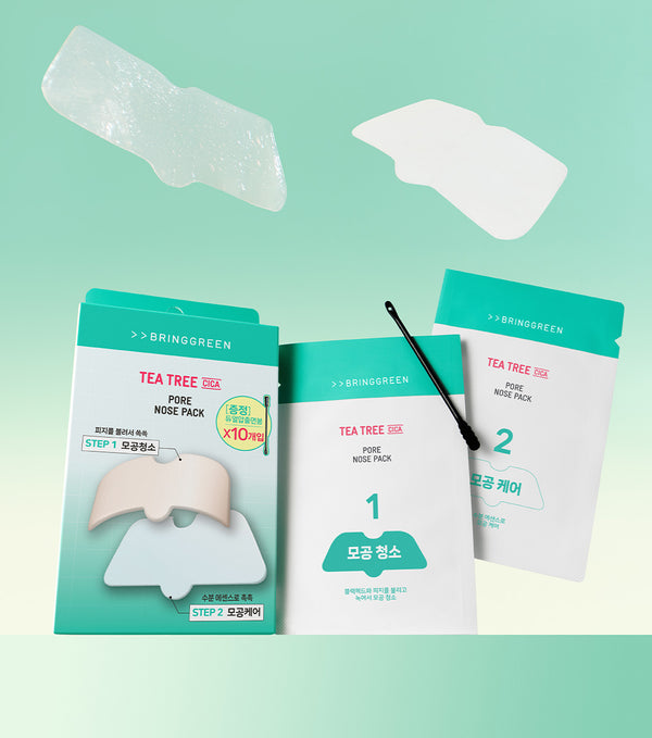 BRING GREEN | Tea Tree Cica Pore Nose Pack 5u – Parches Disolventes de Puntos Negros con Árbol de Té y Cica.