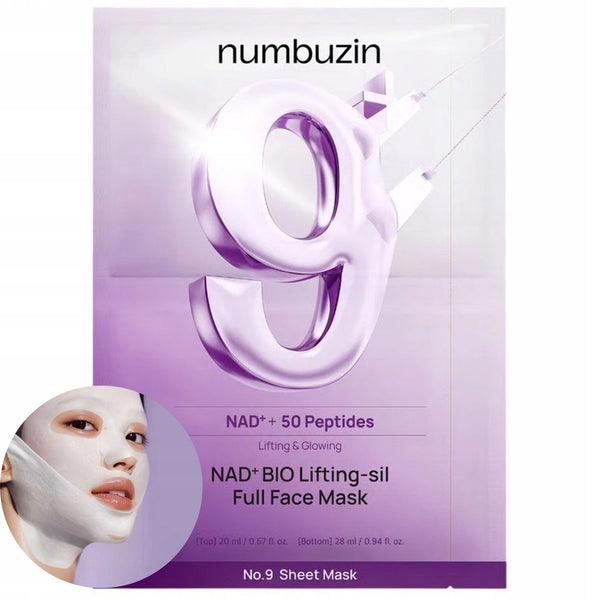 NUMBUZIN No. 9 Nad Bio Lifting-sil Full Face Pack Sheet 1u – Mascarilla Efecto Lifting y Firmeza con Nad+ y 50 Péptidos