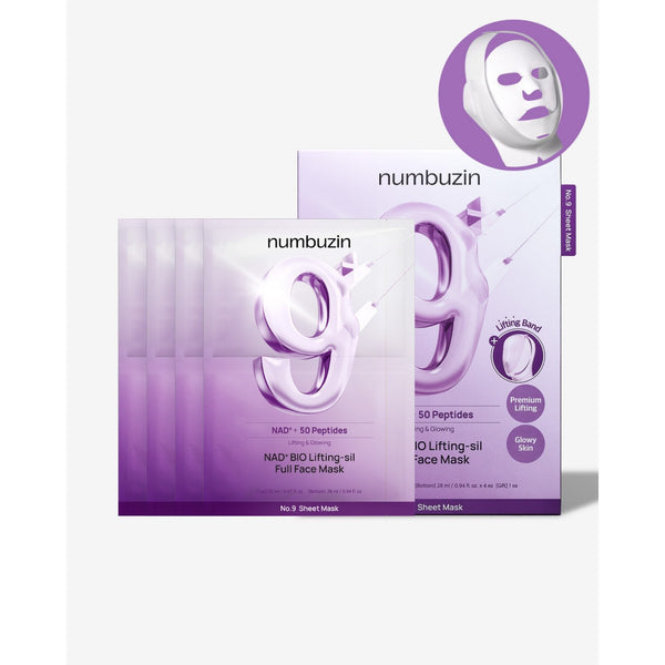 NUMBUZIN No. 9 Nad Bio Lifting-sil Full Face Pack Sheet 1u – Mascarilla Efecto Lifting y Firmeza con Nad+ y 50 Péptidos