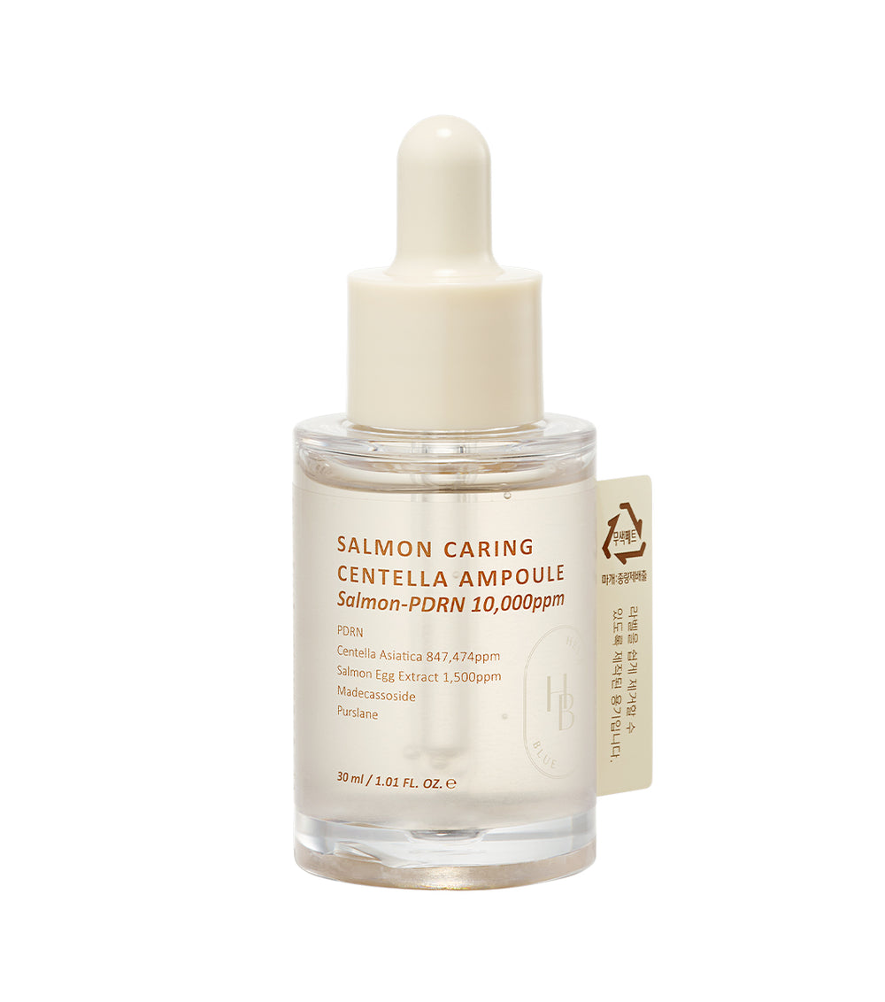 HEVEBLUE Salmon Caring Centella Ampoule 30ml – Ampolla Facial Hidratante Calmante con PDRN, Centella y Ácido Hialurónico