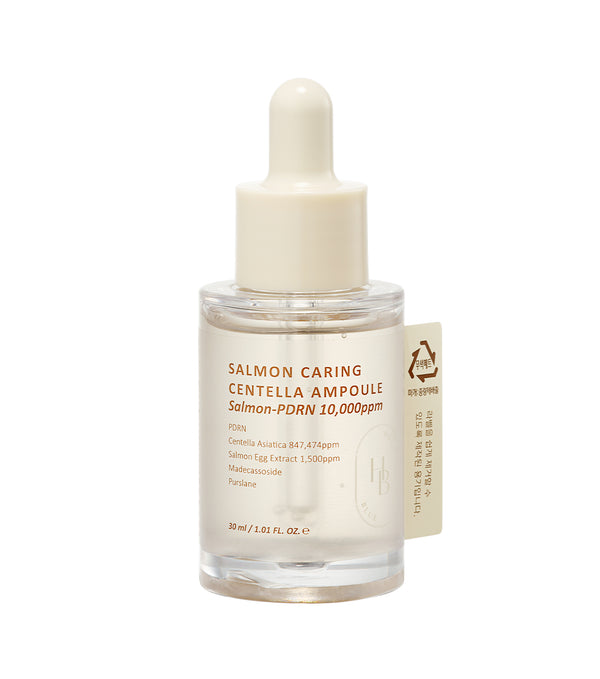 HEVEBLUE Salmon Caring Centella Ampoule 30ml – Ampolla Facial Hidratante Calmante con PDRN, Centella y Ácido Hialurónico