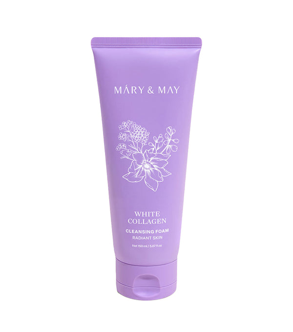 MARY&MAY White Collagen Cleansing Foam 150ml – Limpiador Facial Iluminador y Reafirmante con Colágeno