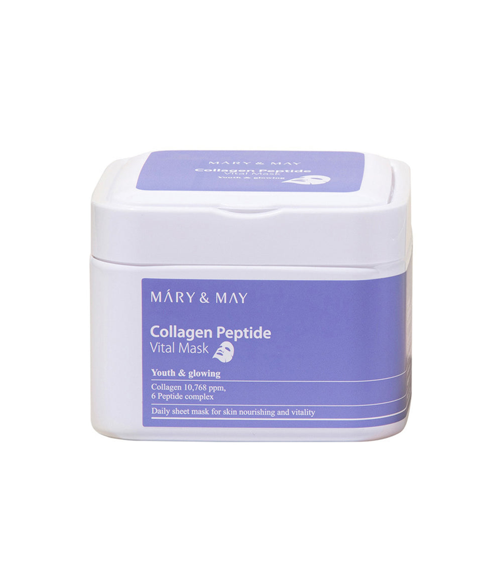MARY&MAY Collagen Peptide Vital Mask 30u – Mascarilla Facial Reafirmante y Antiarrugas con Colágeno