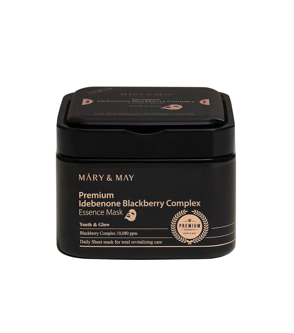 MARY&MAY Premium Idebenone Blackberry Complex Essence Mask 20u – Mascarilla Facial Antioxidante e Iluminadora