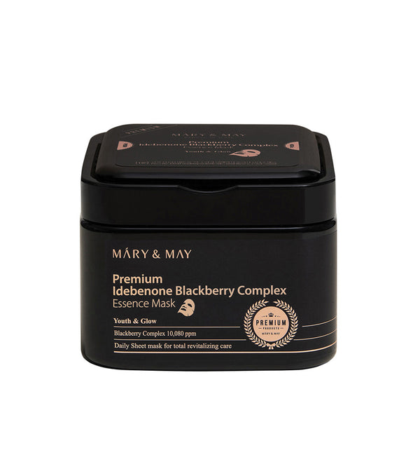 MARY&MAY Premium Idebenone Blackberry Complex Essence Mask 20u – Mascarilla Facial Antioxidante e Iluminadora