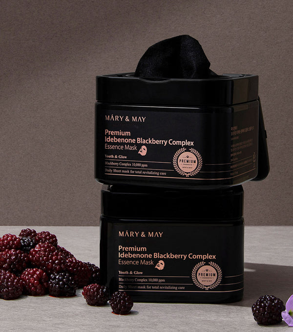 MARY&MAY Premium Idebenone Blackberry Complex Essence Mask 20u – Mascarilla Facial Antioxidante e Iluminadora