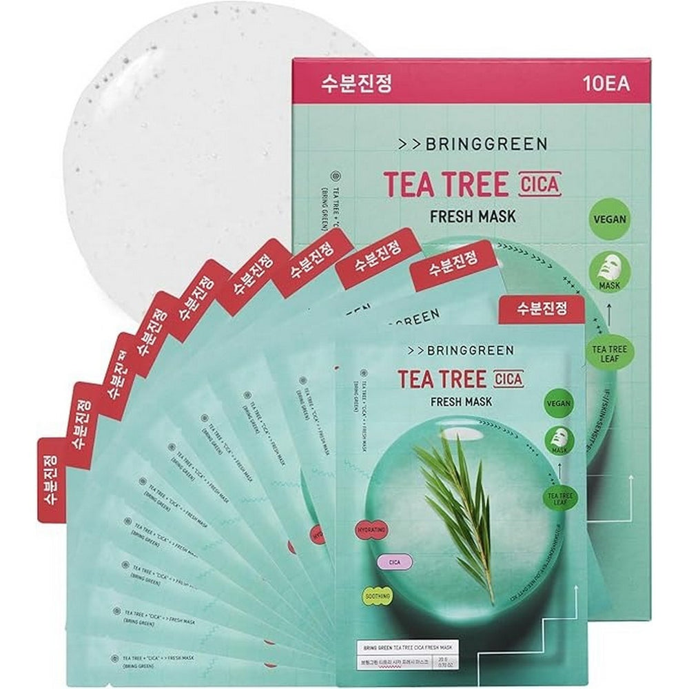 BRING GREEN | Tea Tree Cica Fresh Mask 1u – Mascarilla Facial Calmante con Árbol de Té de Jeju y Cica.