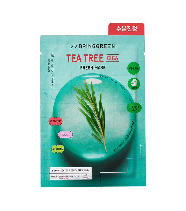 BRING GREEN | Tea Tree Cica Fresh Mask 1u – Mascarilla Facial Calmante con Árbol de Té de Jeju y Cica.