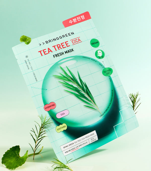 BRING GREEN | Tea Tree Cica Fresh Mask 1u – Mascarilla Facial Calmante con Árbol de Té de Jeju y Cica.