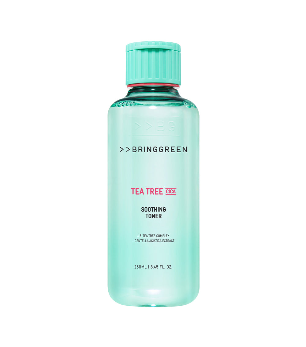 BRING GREEN | Tea Tree Cica Soothing Toner 250ml – Tónico Calmante y Exfoliante con Árbol de Té y Cica.