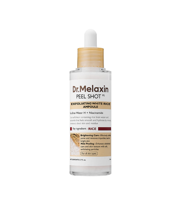 DR. MELAXIN Peel Shot Exfoliating White Rice Ampoule 80ml – Ampolla Exfoliante e Iluminadora con Agua de Salvado de Arroz