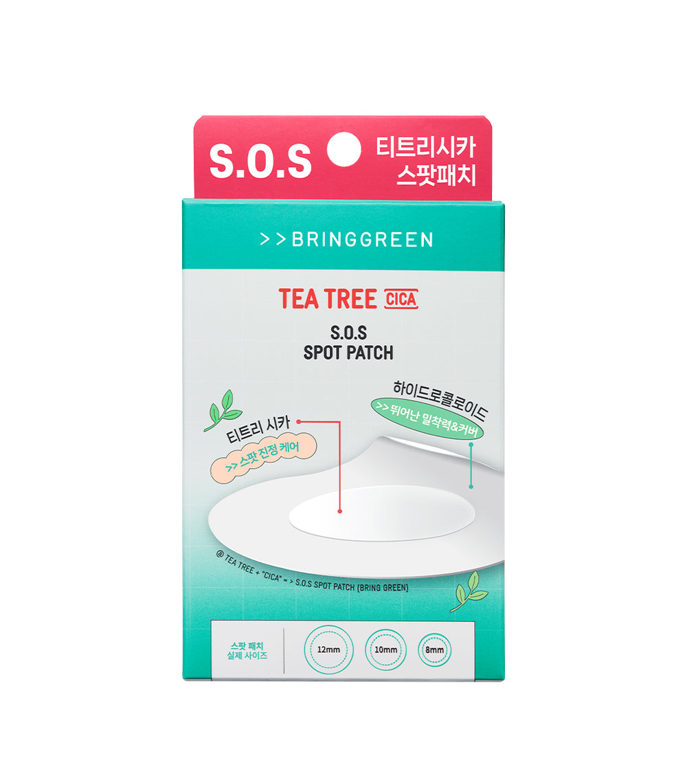 BRING GREEN | Tea Tree Cica SOS Spot Patch 75+25P – Parches Hidrocoloides para Imperfecciones con Árbol de Té y Ácido Salicílico.