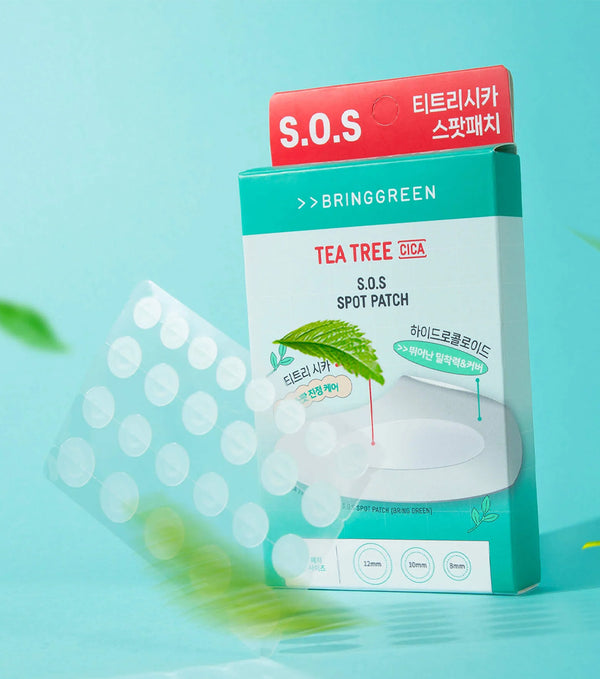 BRING GREEN | Tea Tree Cica SOS Spot Patch 75+25P – Parches Hidrocoloides para Imperfecciones con Árbol de Té y Ácido Salicílico.