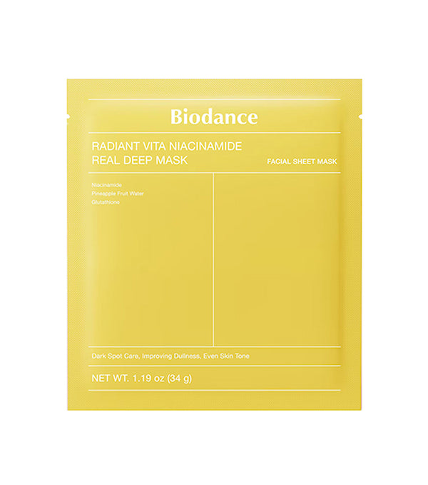 BIODANCE | Radiant Vita Niacinamide Real Deep Mask 34g 1u – Mascarilla de Hidrogel Iluminadora con Niacinamida y Vitaminas.