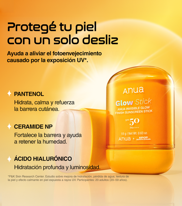 ANUA Invisible Glow Finish Sunscreen Stick 18g - Protector Solar en Barra Transparente con Ácido Hialurónico y Acabado Glow