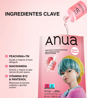ANUA Peach 70 Niacin Serum Face Mask 1u - Mascarilla Facial Iluminadora con Extracto de Durazno y Niacinamida