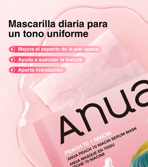 ANUA Peach 70 Niacin Serum Face Mask 1u - Mascarilla Facial Iluminadora con Extracto de Durazno y Niacinamida