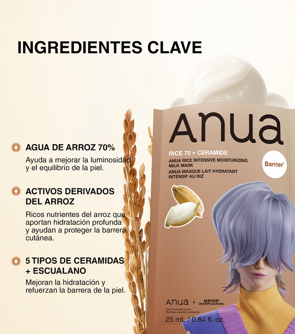 ANUA Rice 70 Intensive Moisturizing Milk Mask 1u - Mascarilla Facial Hidratante e Iluminadora con Extracto de Arroz y Ceramidas