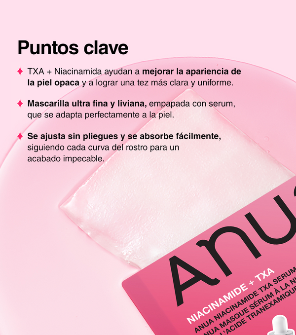ANUA Niacinamide TXA Serum Mask 1u- Mascarilla Facial Antimanchas e Iluminadora con Niacinamida y Ácido Tranexámico