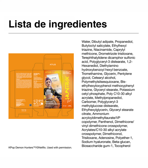 ANUA Zero-Cast Moisturizing Finish Sunscreen 50ml - Protector Solar Hidratante Efecto Invisible con Ácido Hialurónico y Niacinamida