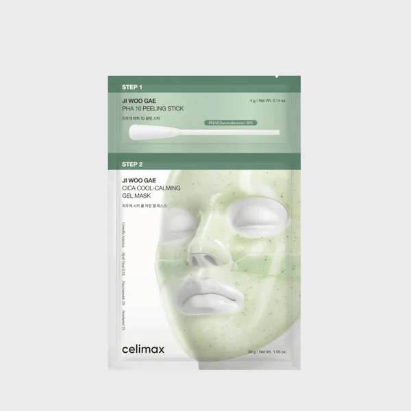 CELIMAX Ji Woo Gae Cica PHA Peel 2-Step Gel Mask (4 unidades) - Mascarilla Facial Exfoliante con PHA y Cica