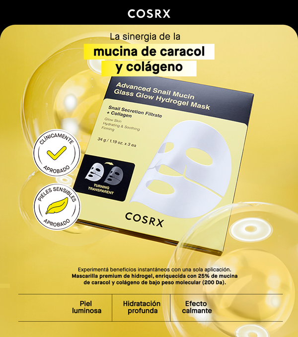 COSRX ADVANCED SNAIL MUCIN GLASS GLOW HYDROGEL MASK | Mascailla Glass Skin de Hidrogel
