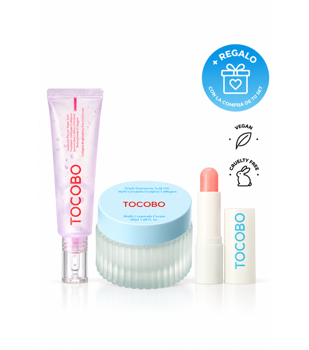 TOCOBO SET Hidratación Express – Collagen Brightening Eye Gel Cream + Multi Ceramide Cream + Glow Ritual Lip Balm