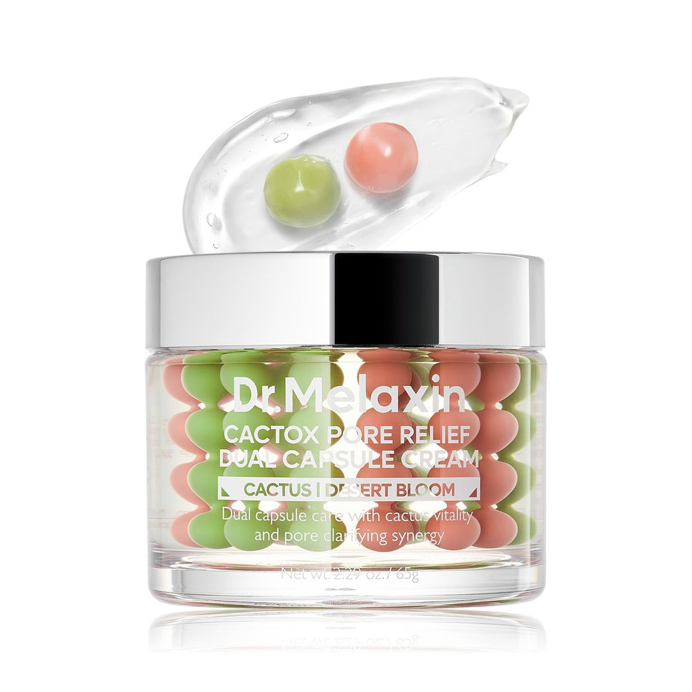 Dr. Melaxin Cactox Pore Relief Dual Capsule Cream 65 g, envase sobre fondo blanco