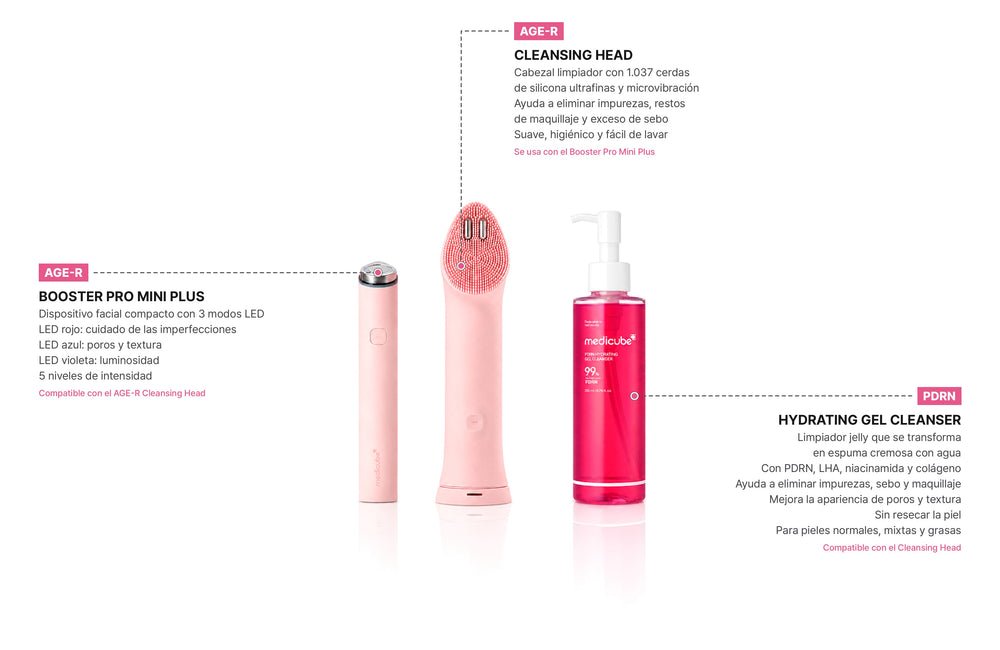 MEDICUBE SET Age-R Booster Pro Mini Plus Pink – Dispositivo + Cabezal Limpiador + Gel Limpiador PDRN