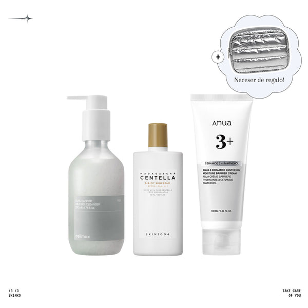 Set 2 para Embarazadas: limpiador Celimax Dual Barrier, protector SKIN1004 Air-Fit y crema Anua 3 Ceramide