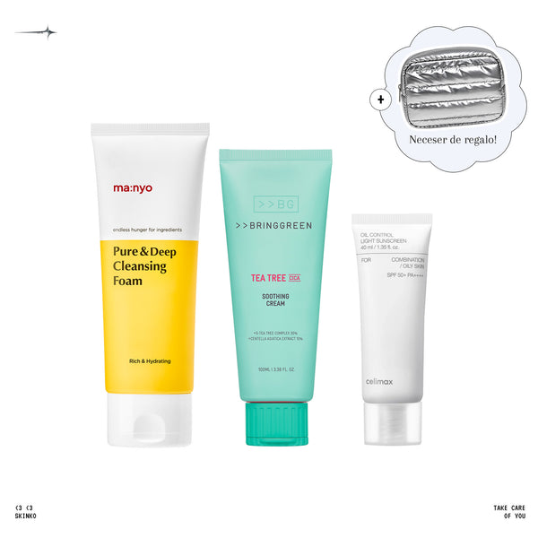 Set 2 para Pieles Grasas: espuma Manyo Pure & Deep, crema Bringgreen Tea Tree Cica y protector Celimax Oil Control