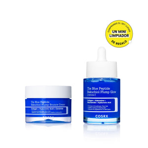 Set Peptide COSRX: sérum Plump Glow y crema Plump Bounce The Blue Peptide Bakuchiol, con mini limpiador de regalo